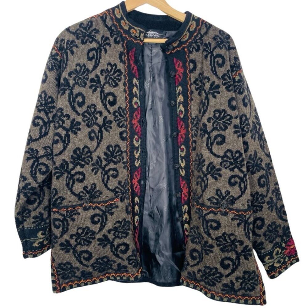 Vintage Icelandic Design Wool Blend European Button Closure Sweater